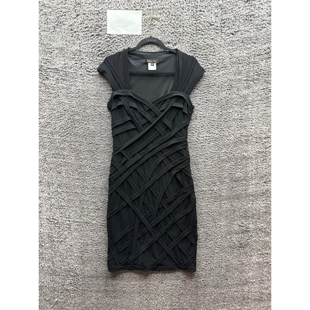 Tadashi Shoji Criss-Cross Midi Bodycon Cocktail Dress Black Womens Size M